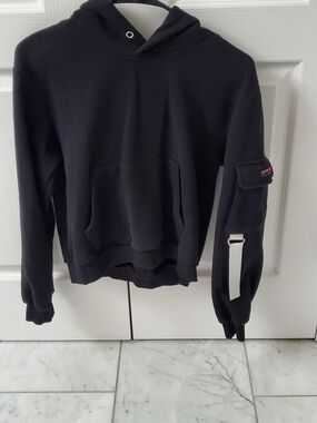 Black Cutie Booty Hooded Sweatshirt with Utility Sleeve Pocket